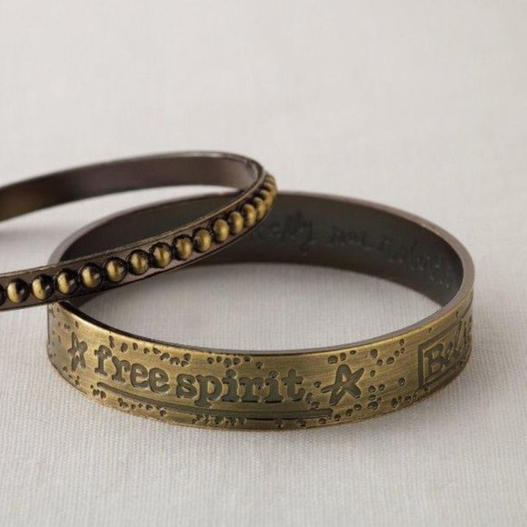 Kelly Rae Roberts Bronze Message Bangles Free Spirit Set of Two New - Picture 2 of 2